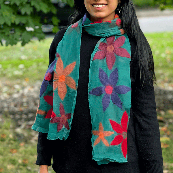 Merino Wool and Silk Women's Felted Scarf. hotsell Color is Black Current Purple