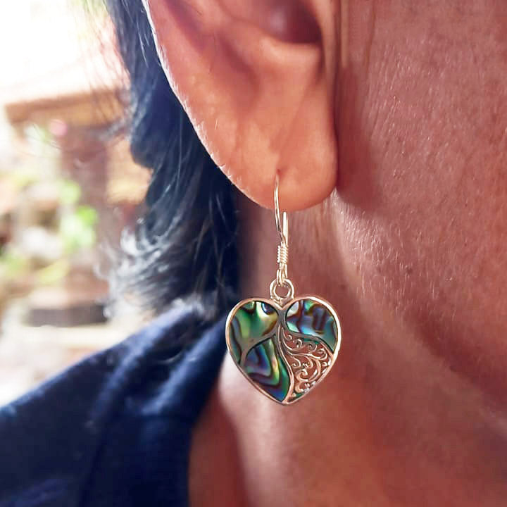 Fair trade abalone heart earrings