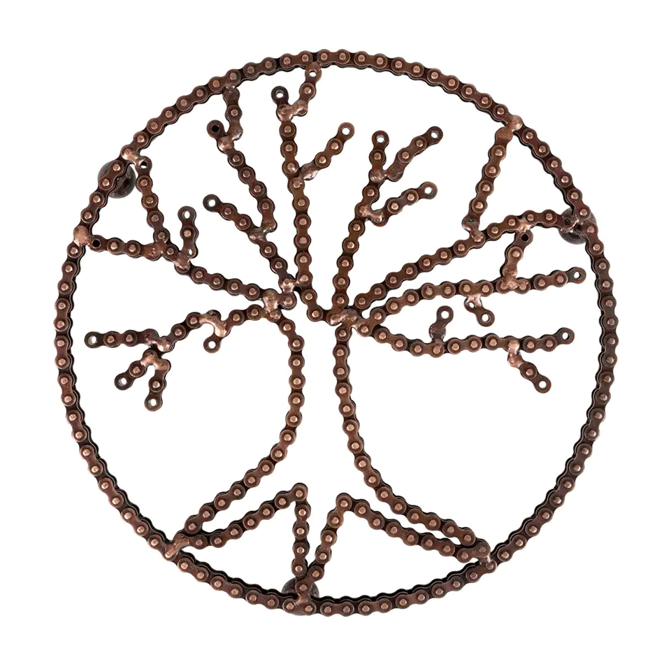 Fair trade bicycle chain tree of life trivet