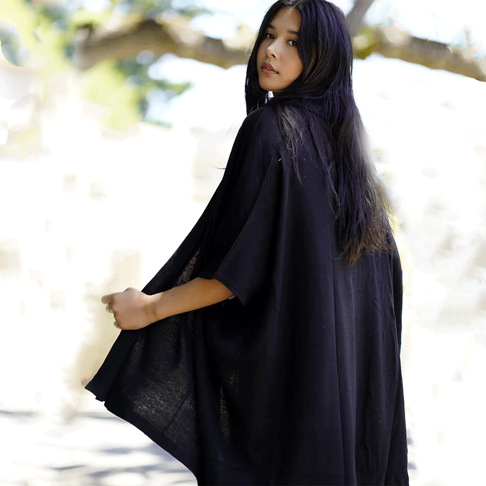 fair trade cashmere kimono cape black