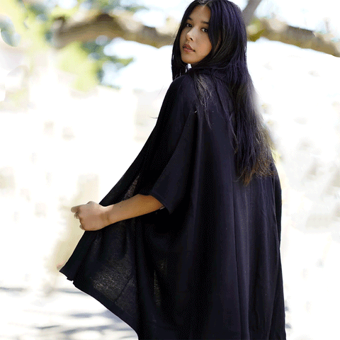 Fair trade cashmere kimono cape black