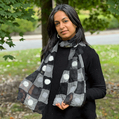 Felted Cobweb Black and White Wrap, Lightweight hot Merino and Silk Scarf, Woolen Shawl, Felting Scarf, Handmade Christmas Gift for Woman