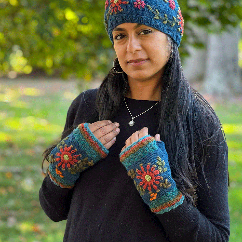 Fair trade wool handmade fingerless gloves