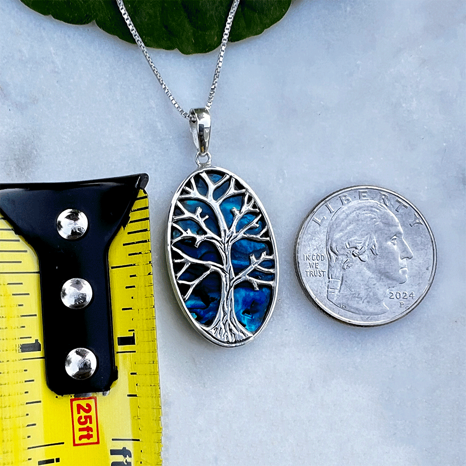 Fair trade sterling silver tree of life abalone necklace