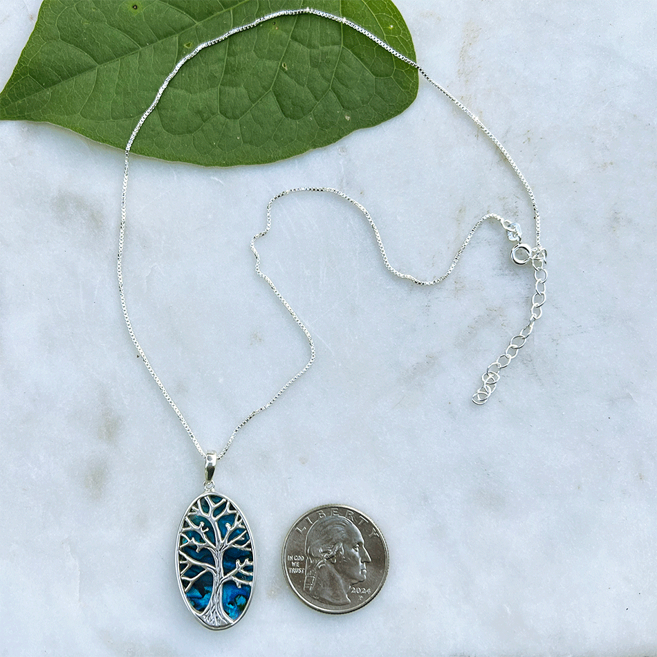 Fair trade sterling silver tree of life abalone necklace