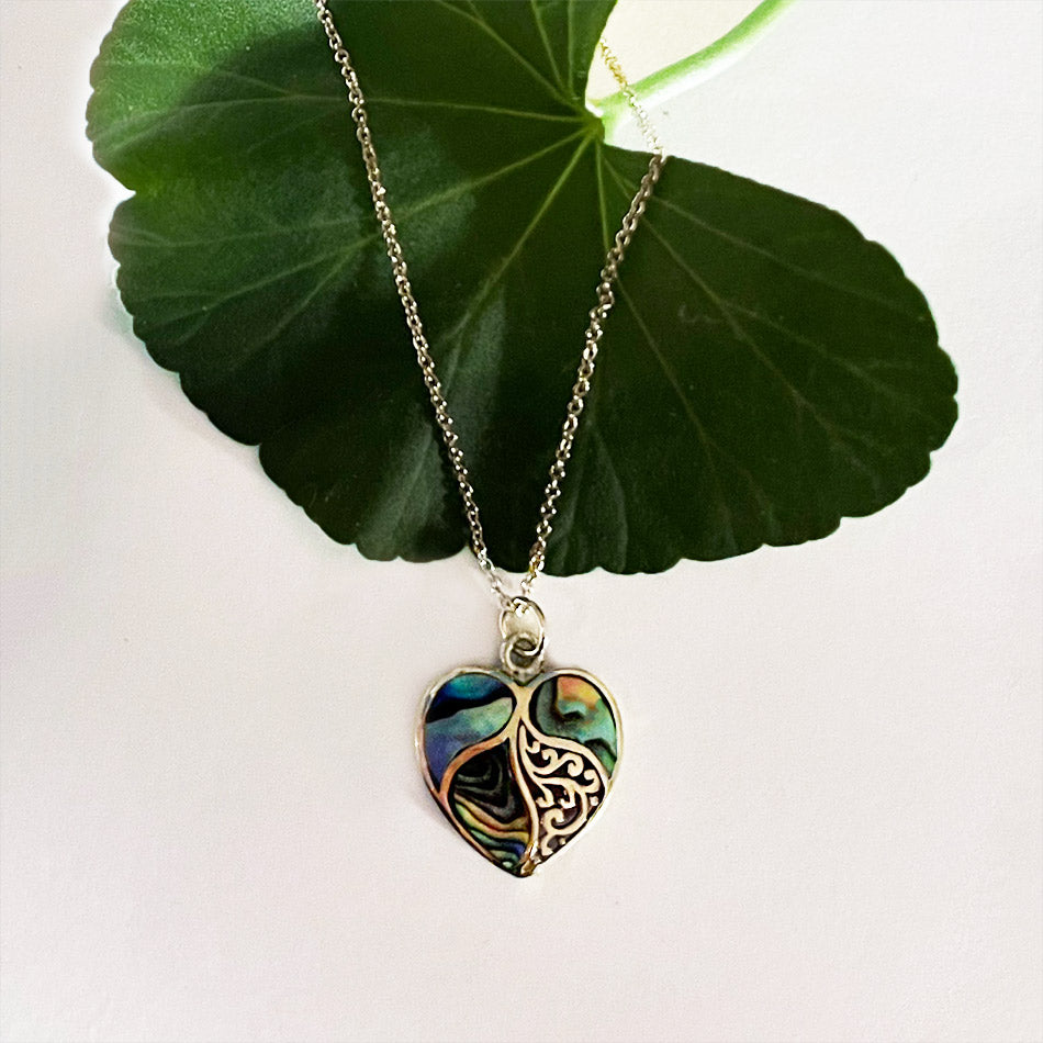 Fair trade abalone heart brass necklace