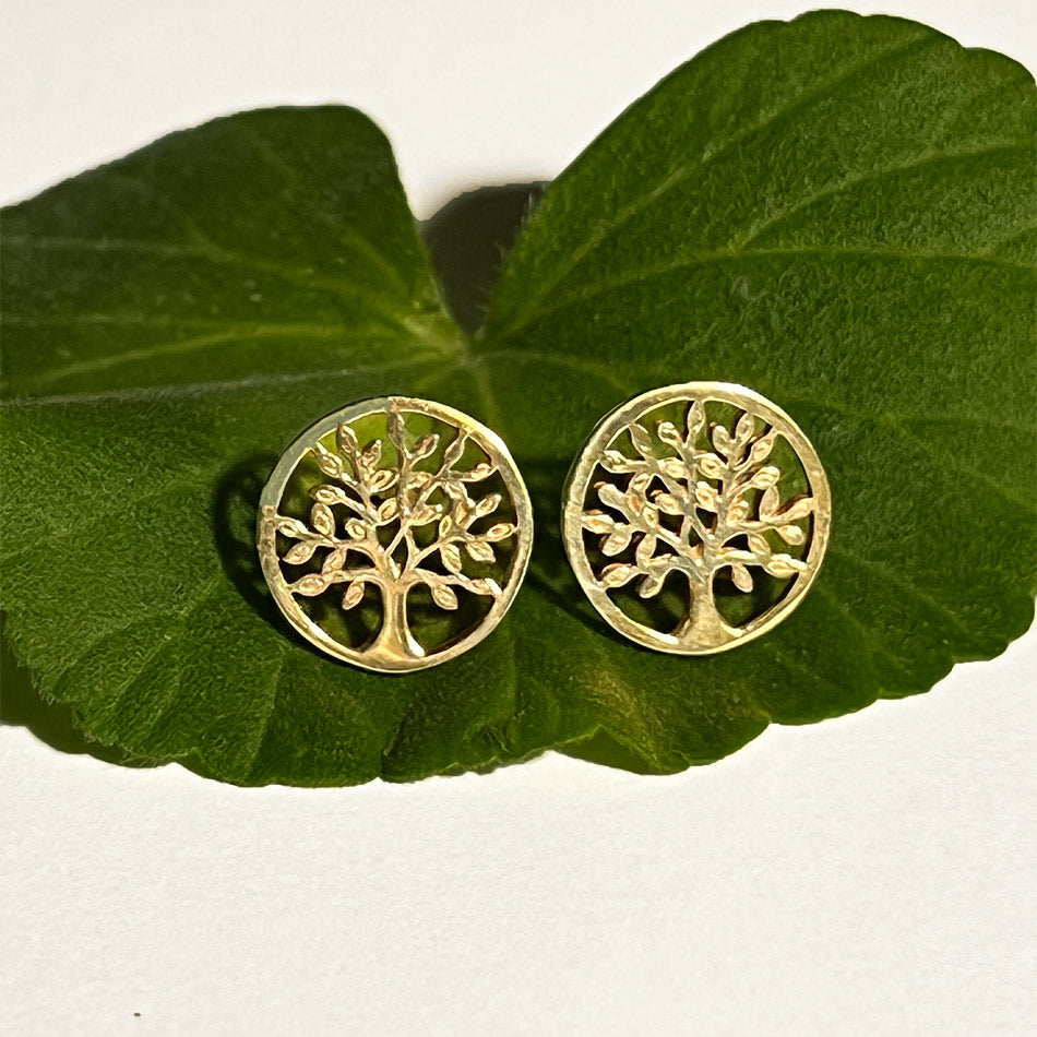 Fair trade brass tree of life studs earrings