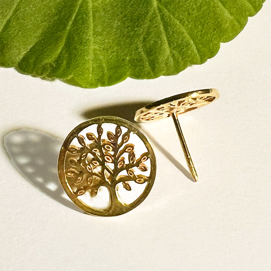 Fair trade brass tree of life studs earrings