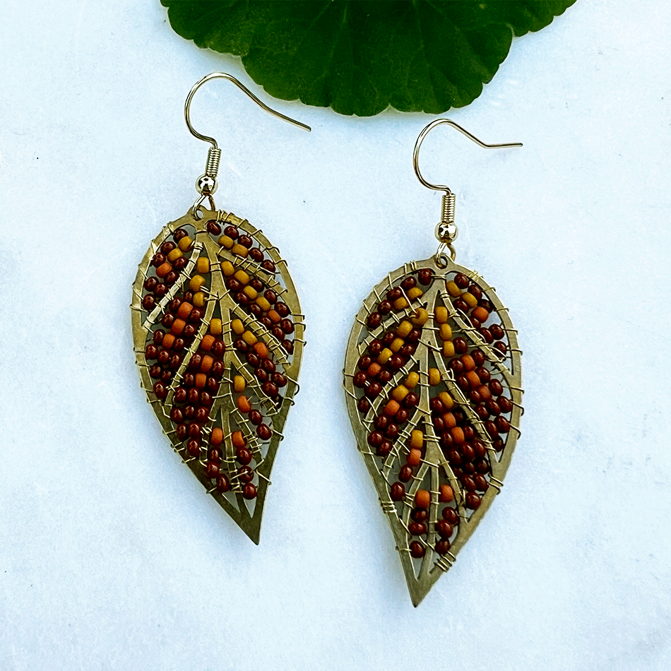 Fair trade bead earrings leaf