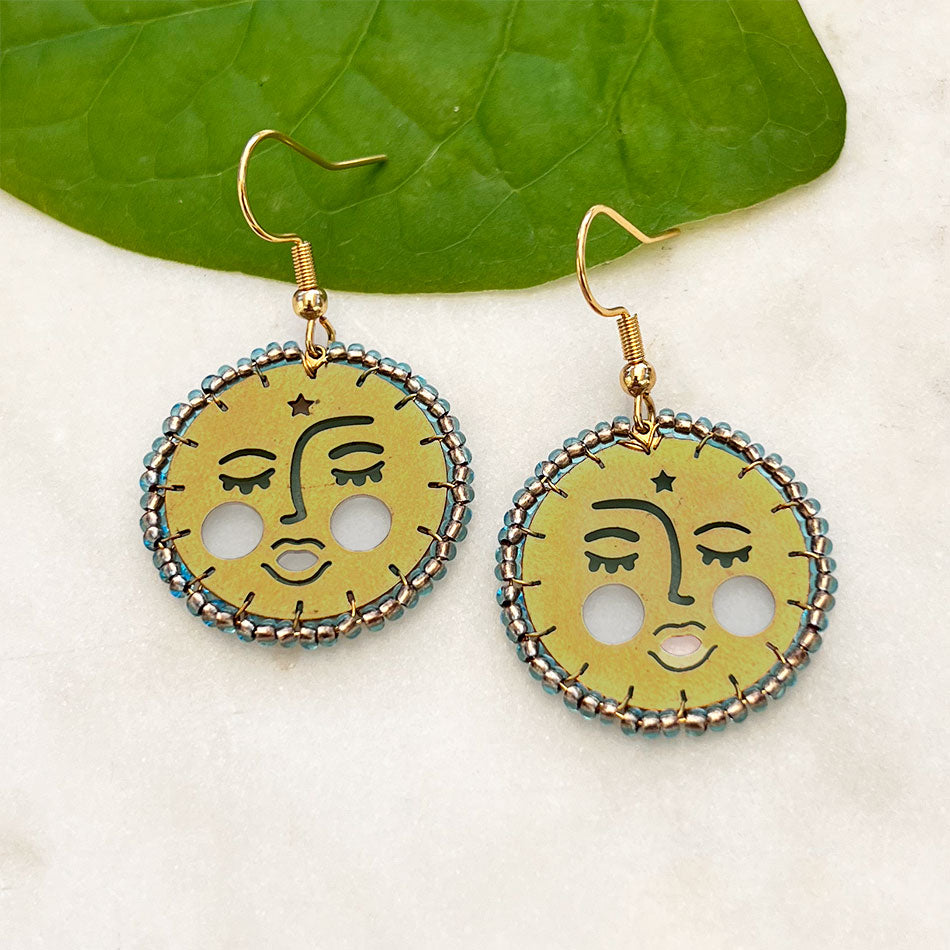 Fair trade moon face brass earrings