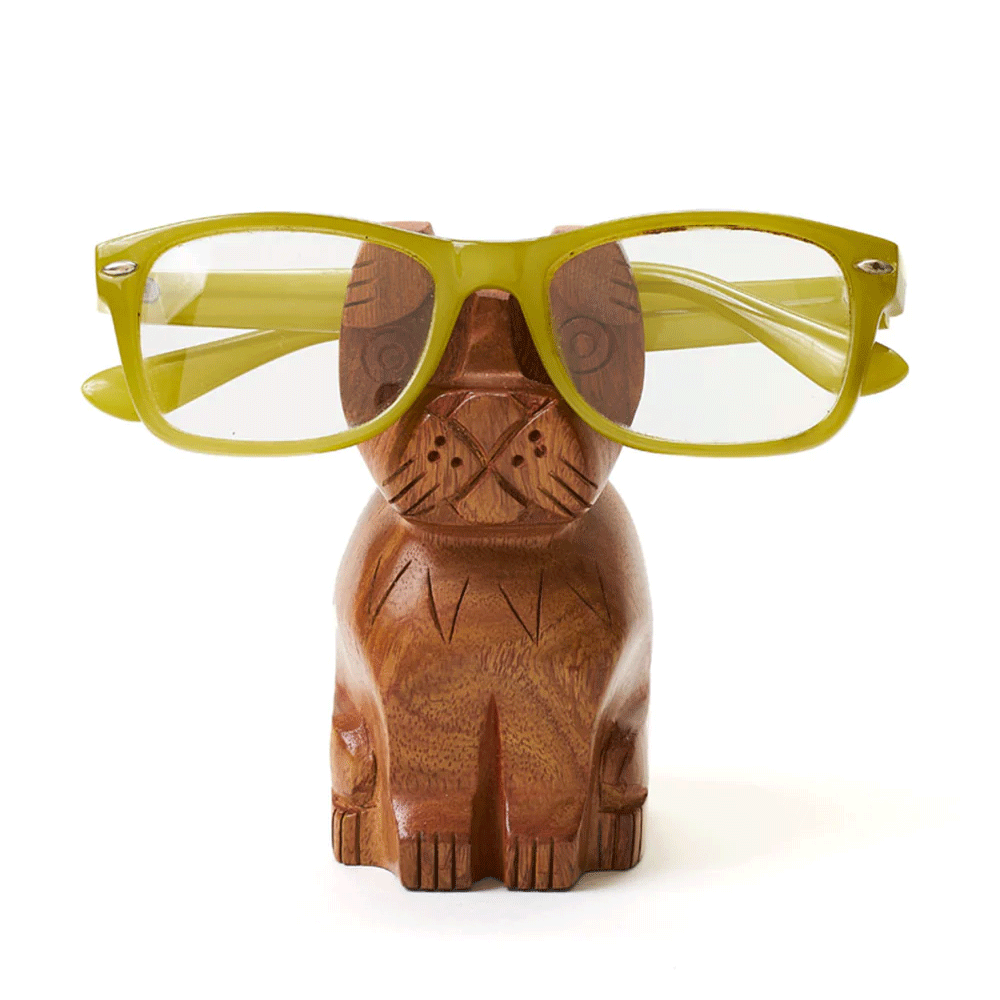 Fair trade wood dog eyeglass holder