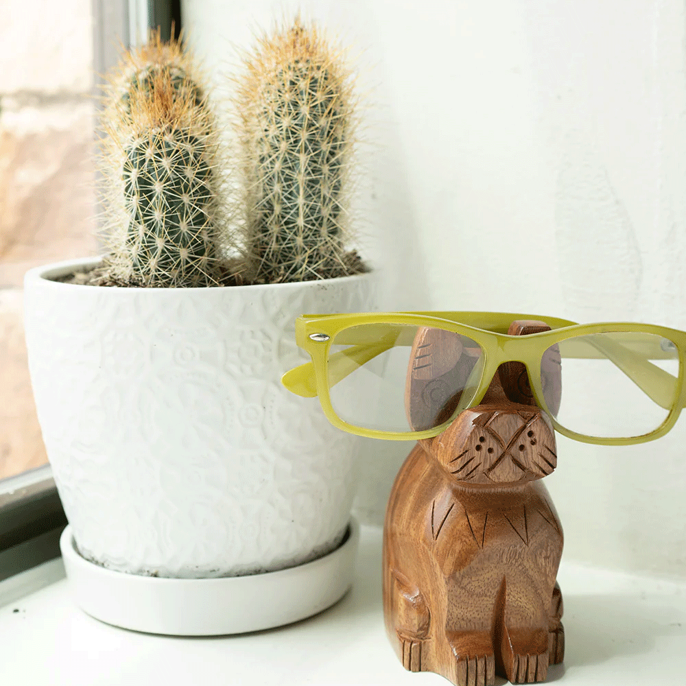 Fair trade wood eyeglass holder