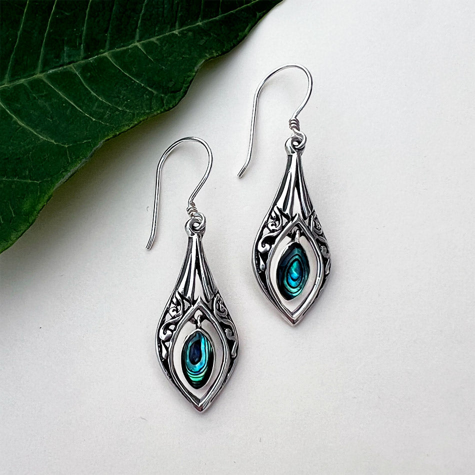 Fair trade sterling silver abalone earrings