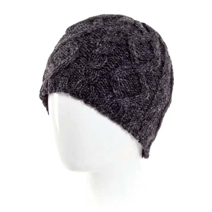 Fair trade gray cable knit wool hat men