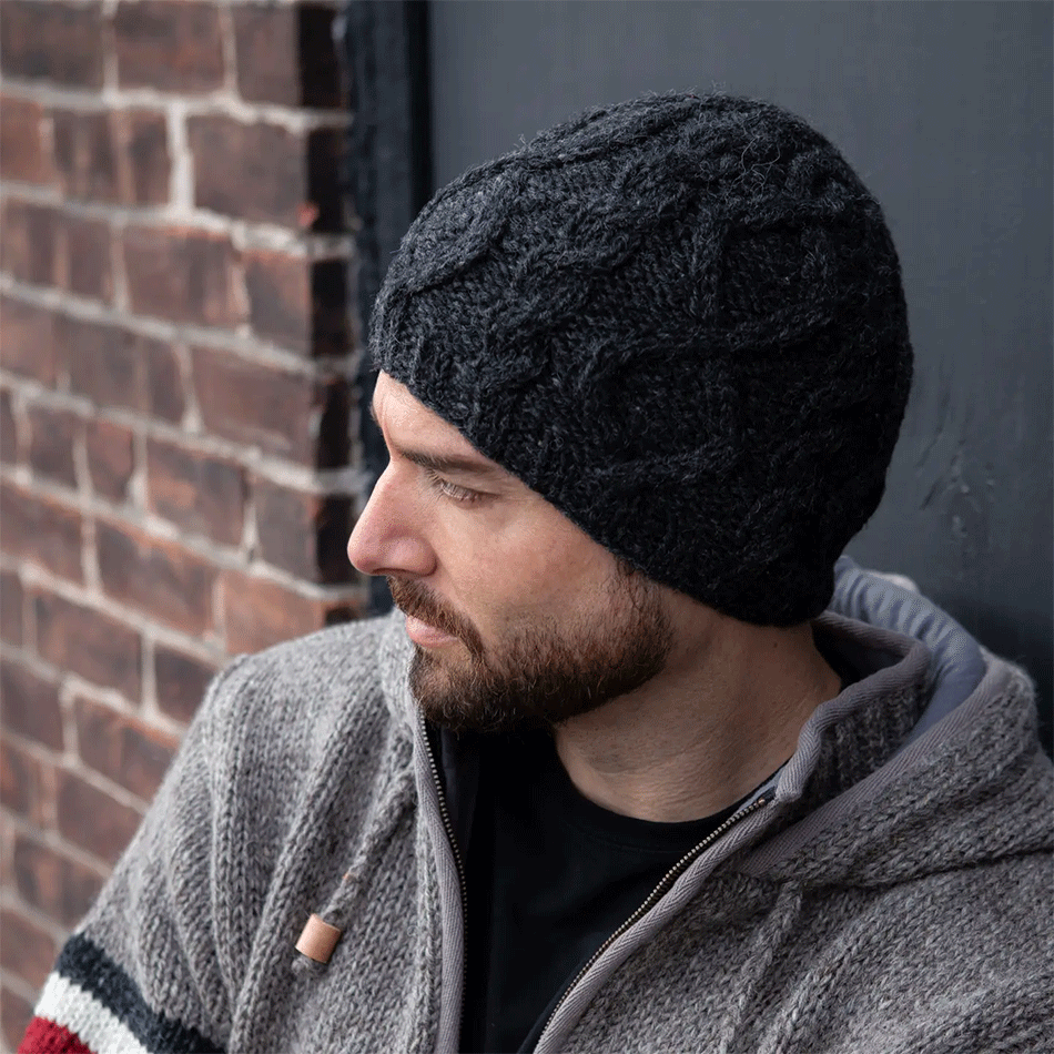 Fair trade cable knit hat men wool