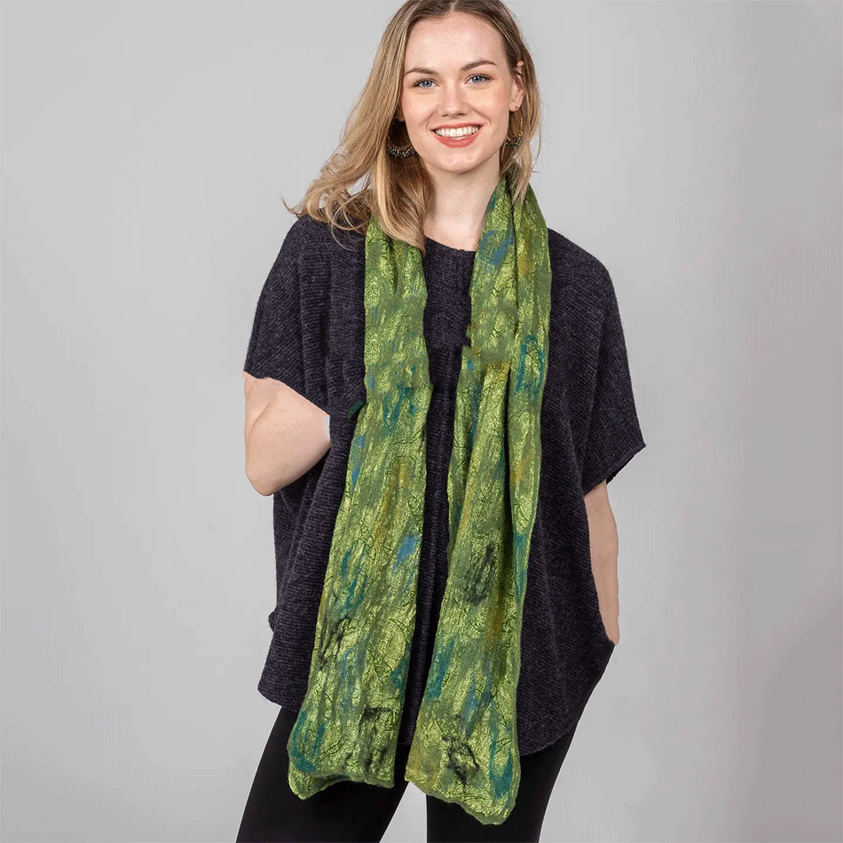 Fair trade felt silk wool scarf