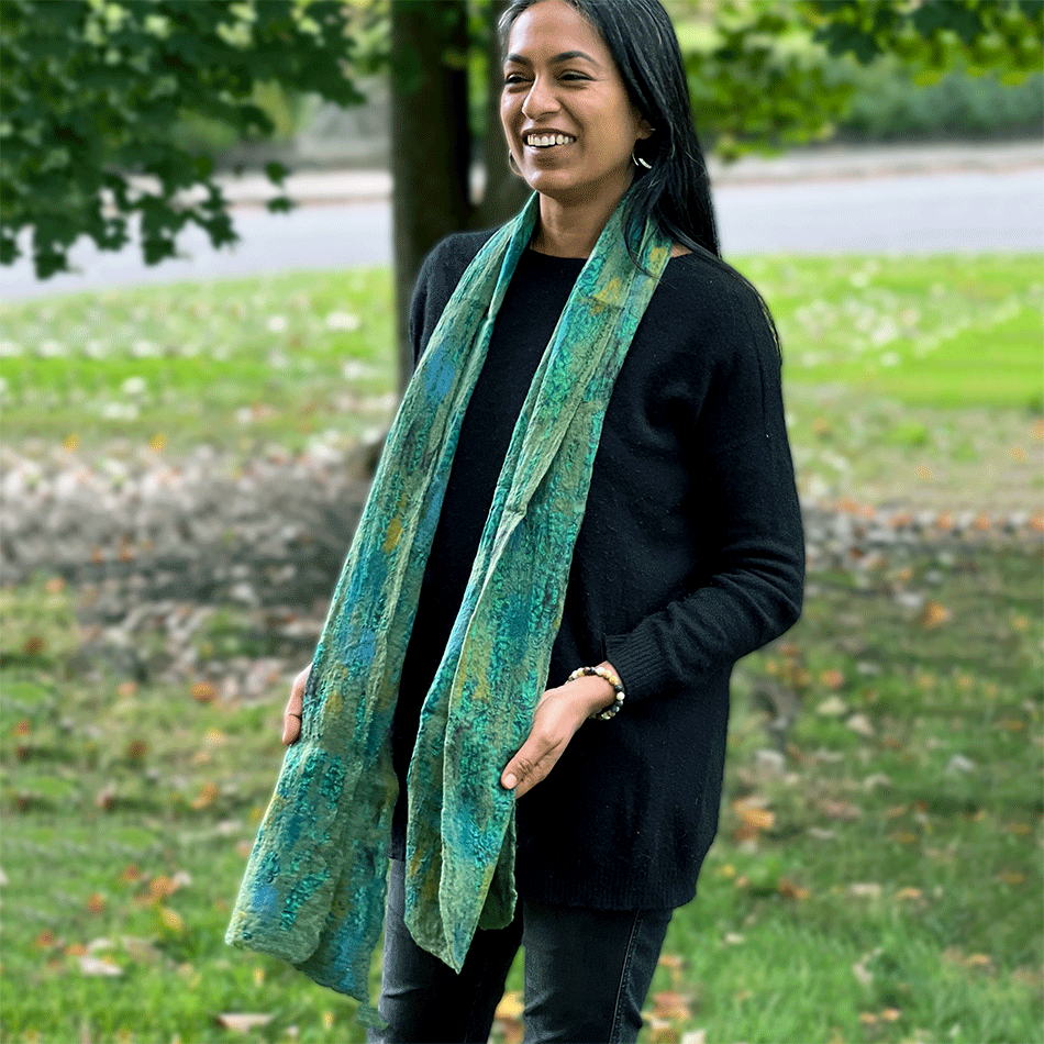 Fair trade felt wool silk scarf