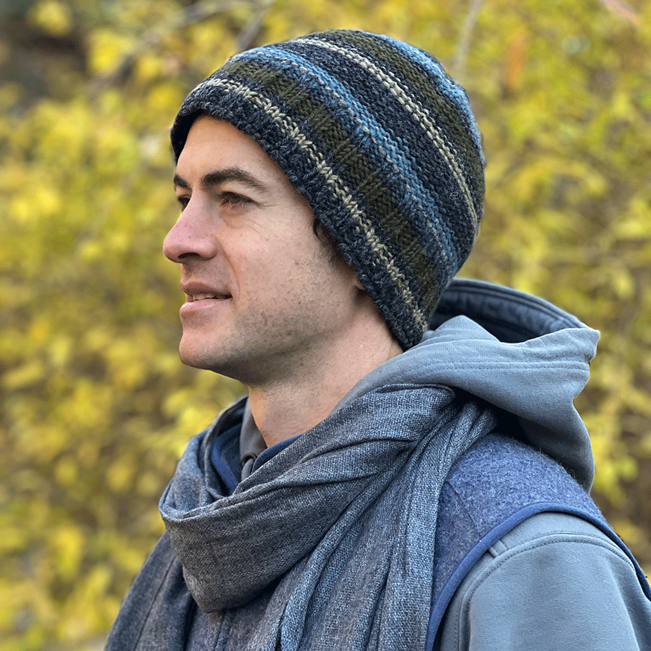 Fair trade hand knit wool hat men