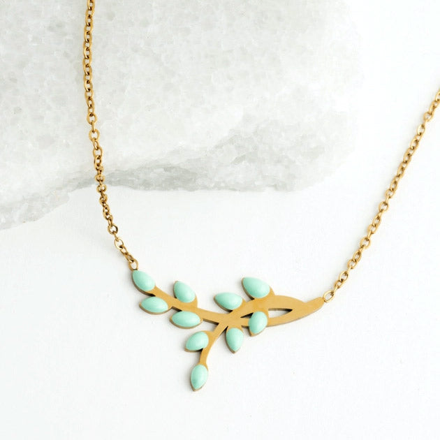 Fair trade leaf necklace handmade by survivors of human trafficking