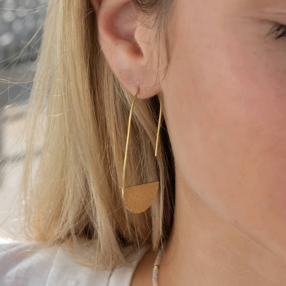 Fair trade moon earrings handmade by survivors of human trafficking