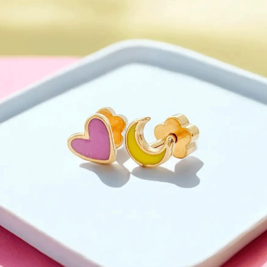 Fair trade heart moon studs earrings