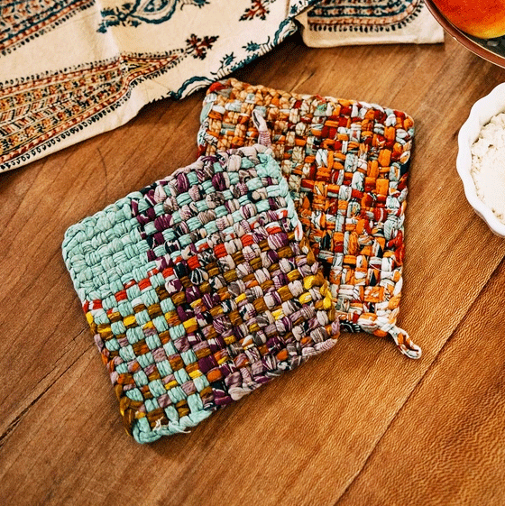 FAir trade recycled sari hot pads