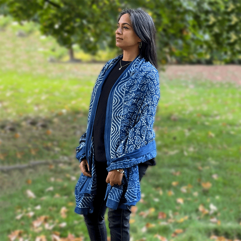 Fair trade paisley indigo cotton scarf