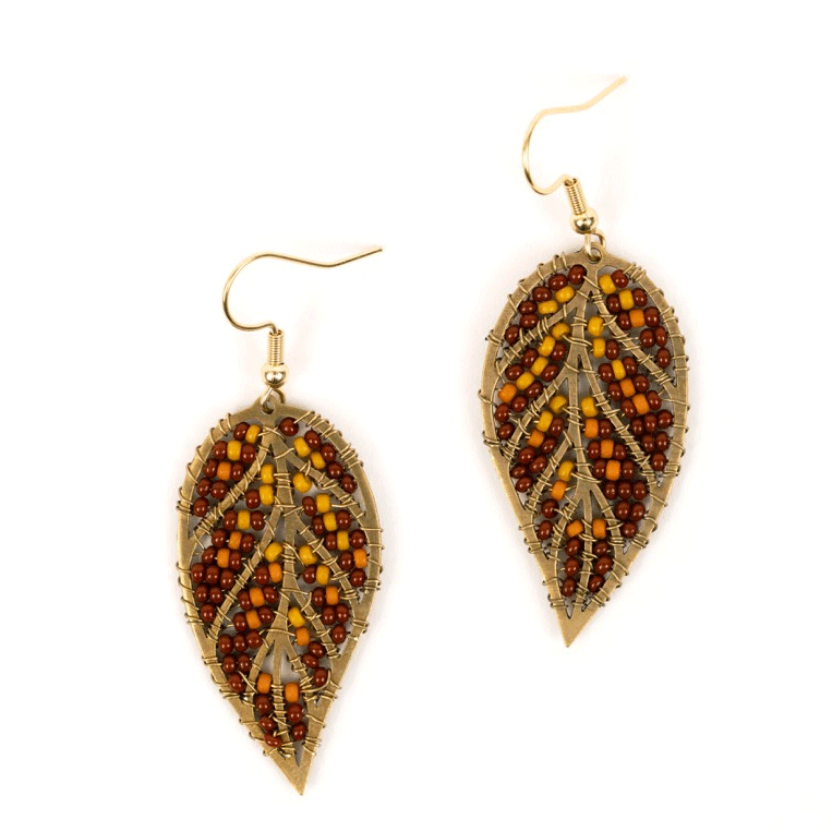 Fair trade leaf bead earrings