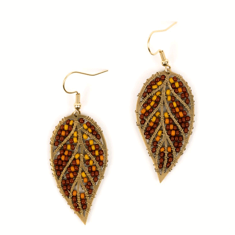 Fair trade bead earrings leaf