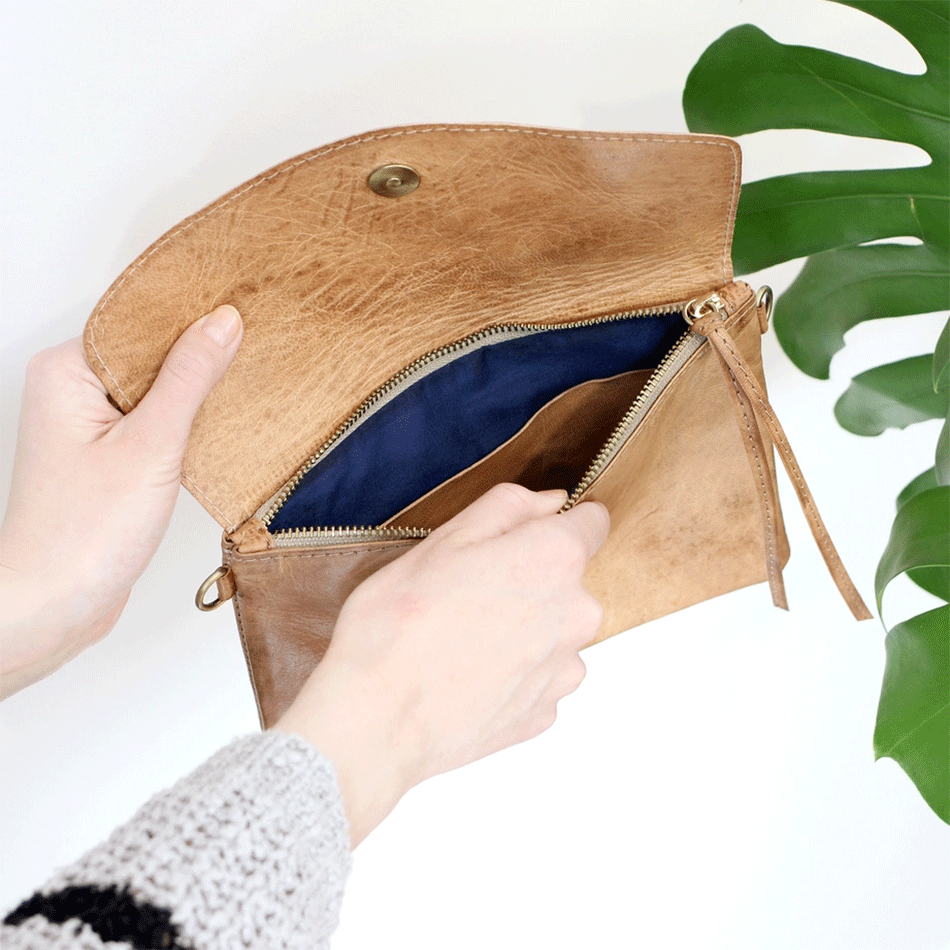 Fair trade leather bag clutch