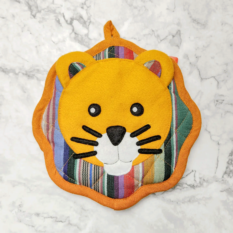 Fair trade cotton lion pot holder trivet