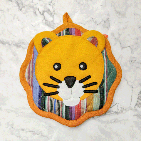 Fair trade cotton lion pot holder trivet