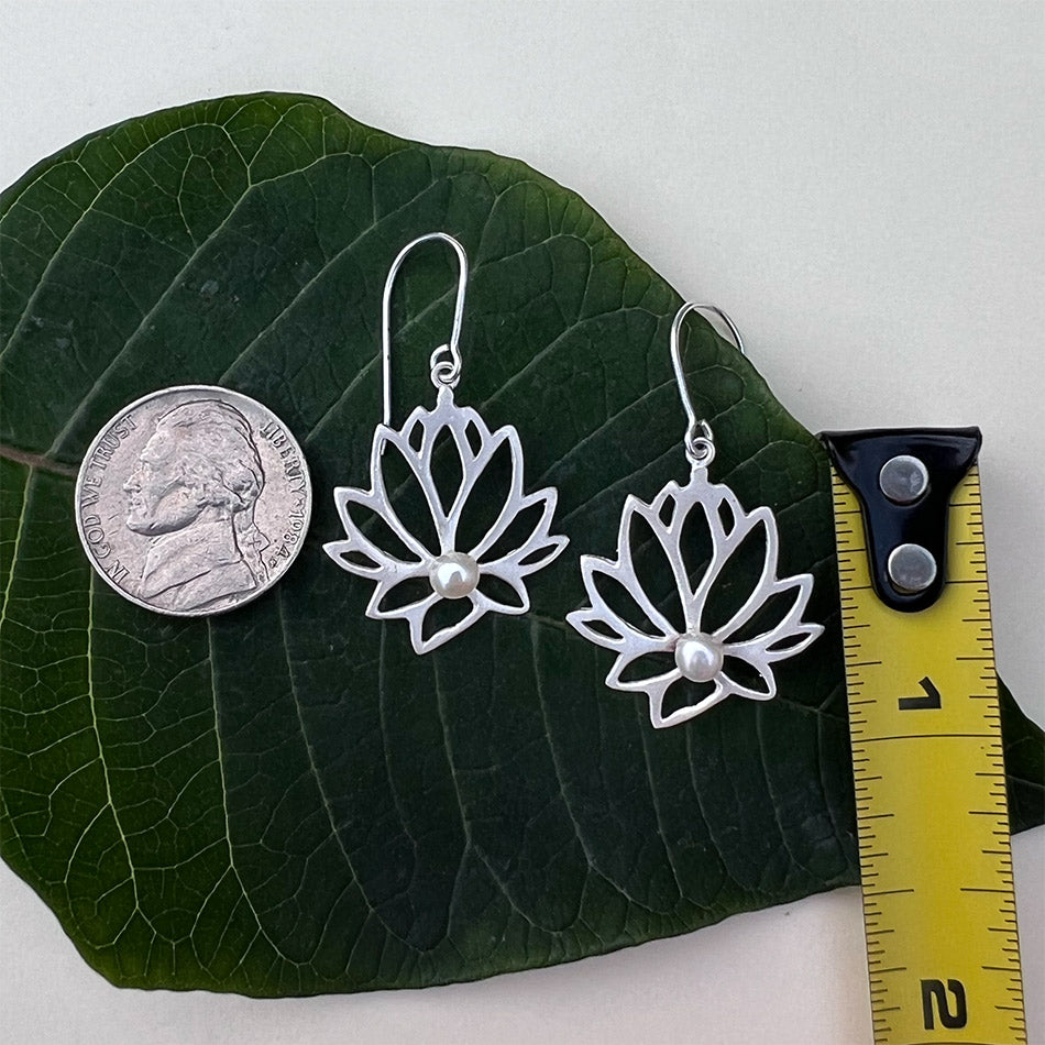 Fair trade sterling silver lotus pearl earrings