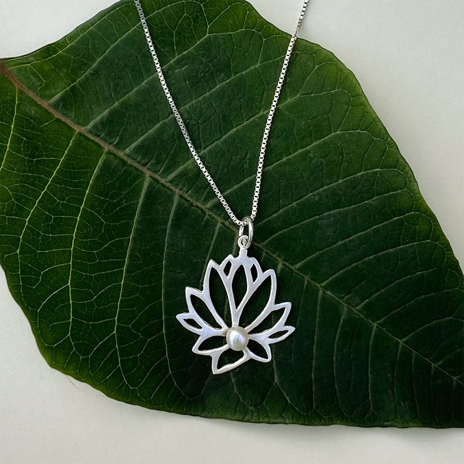 Fair trade sterling silver pearl lotus necklace