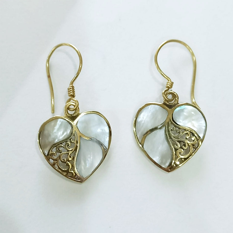 Fair trade pearl heart brass earrings