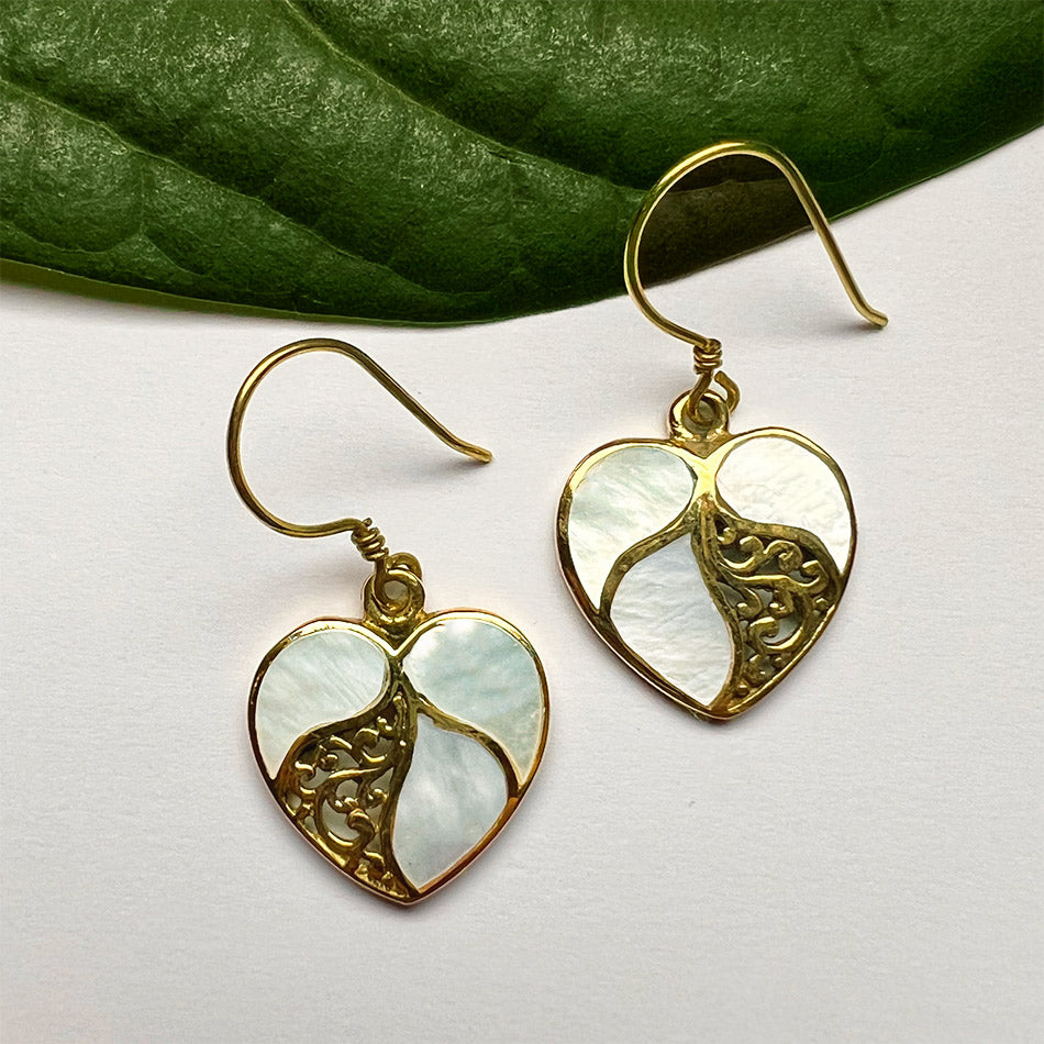 Fair trade mother of pearl heart earrings