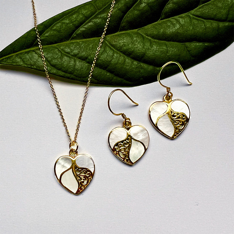 Fair trade mother of pearl heart earrings