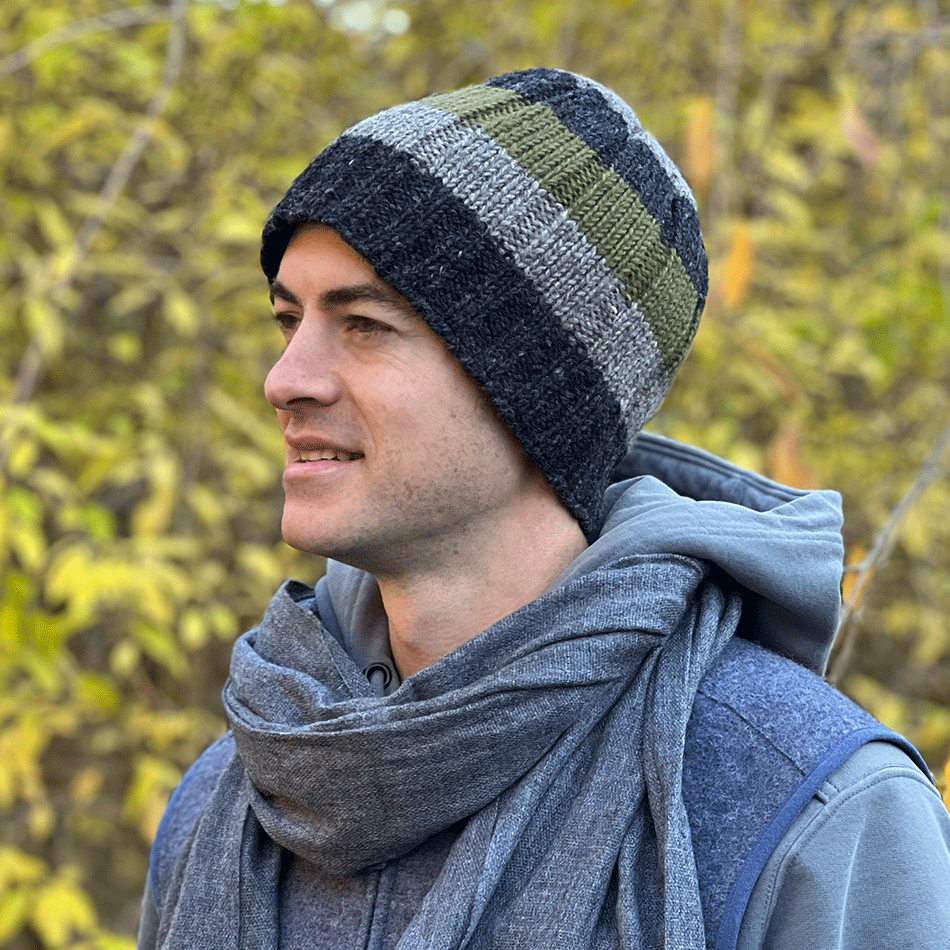 Fair trade wool hat men hand knit