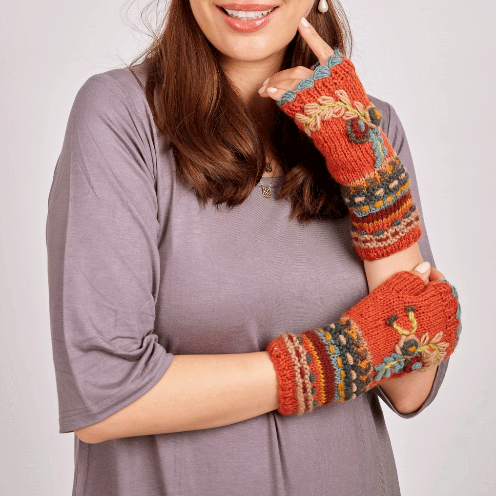 Fair trade wool knit fingerless gloves