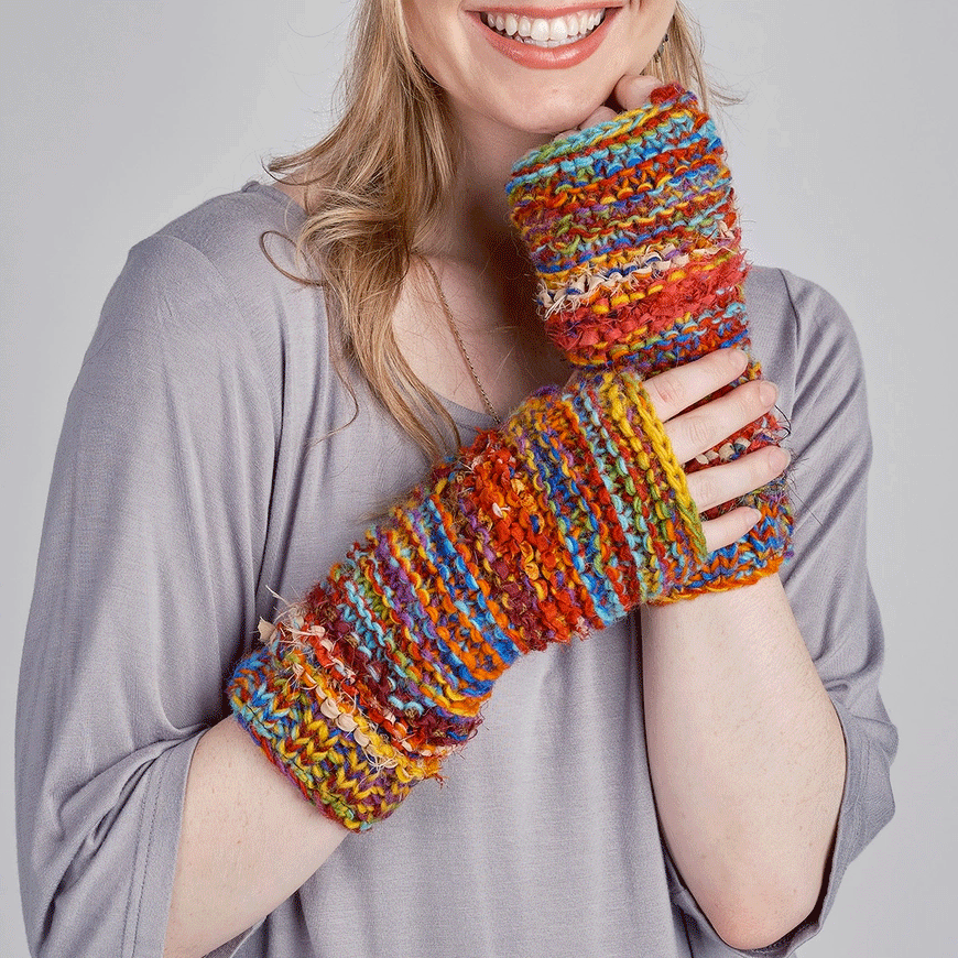 Fair trade silk wool fingerless gloves