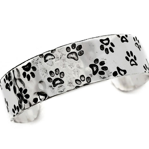 Fair trade paw print silver cuff