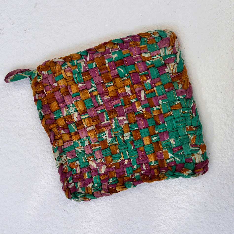 Fair trade recycled sari hot pad pot holder