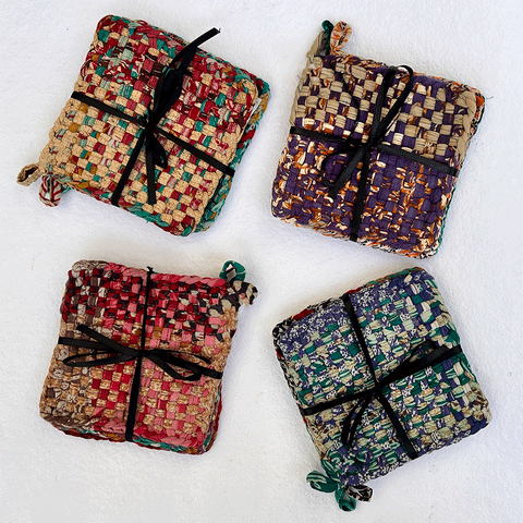 Fair trade recycled sari hot pads