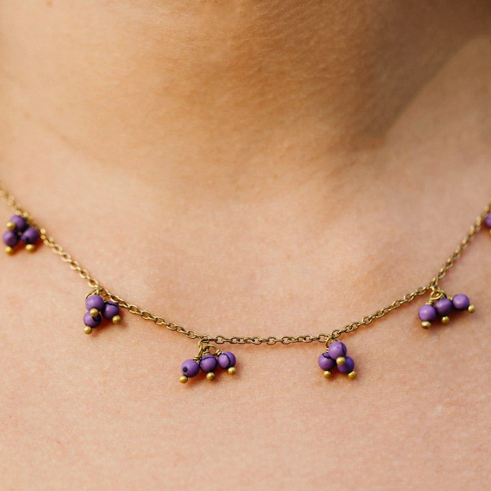 Fair trade chain purple necklace handmade by survivors of human trafficking.