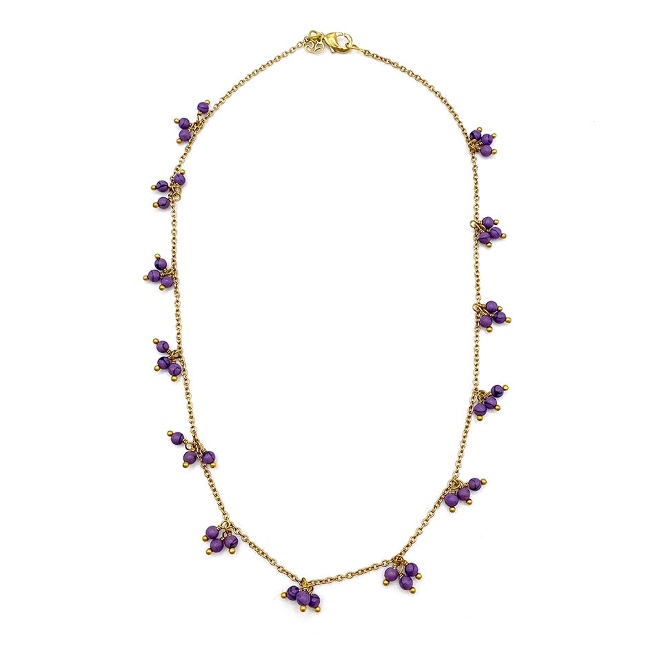 Fair trade chain purple necklace handmade by survivors of human trafficking.