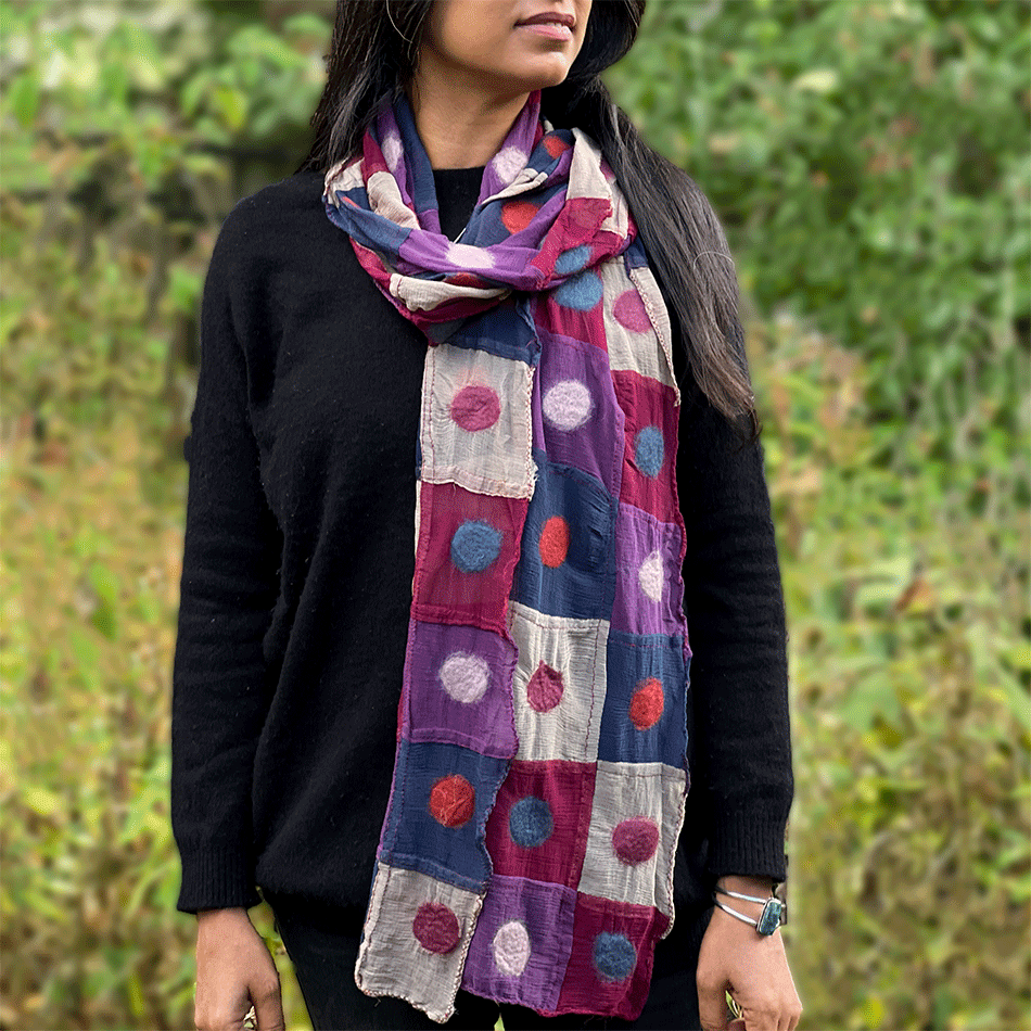 Fair trade silk scarf with merino wool felt