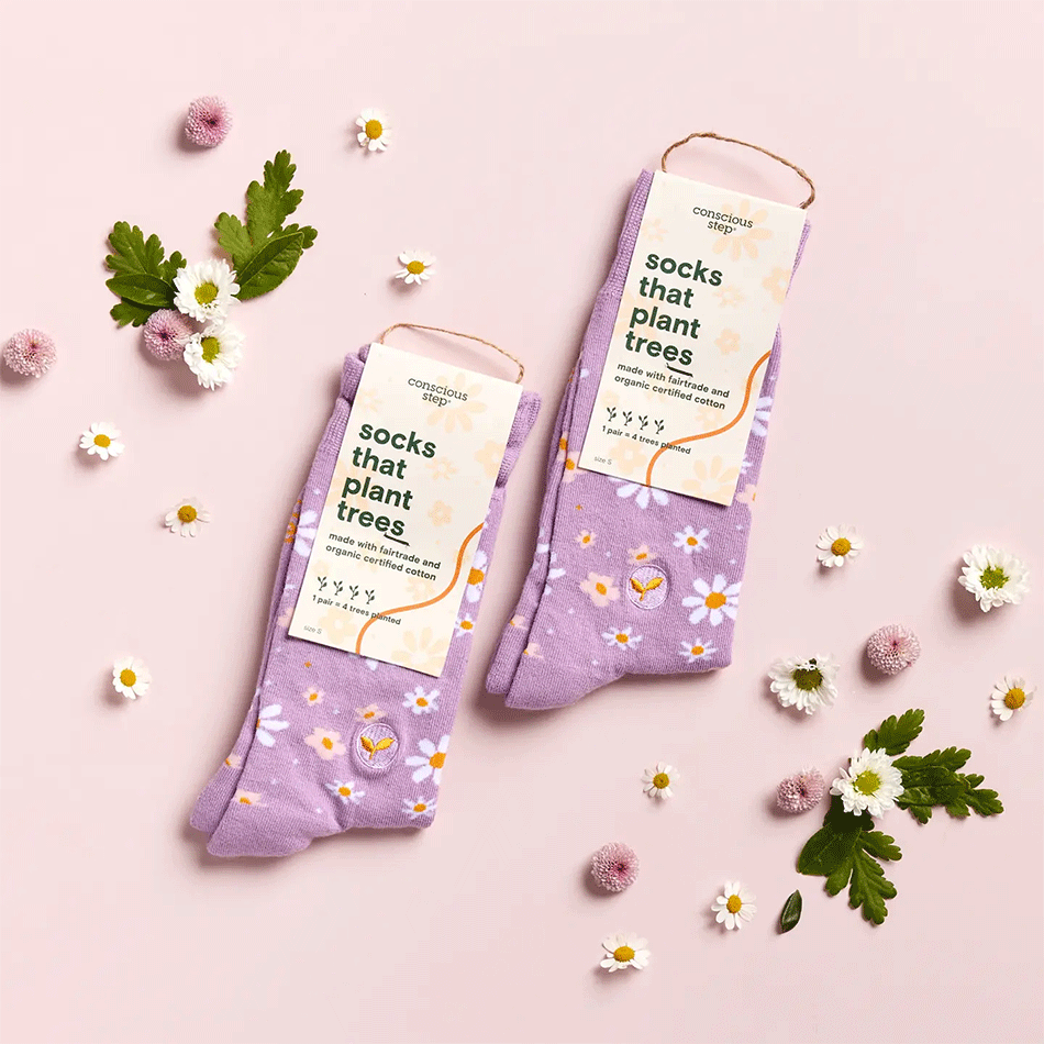 Fair trade organic cotton purple socks trees