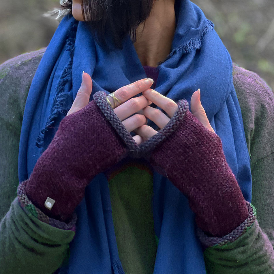 Unisex Alpaca Fingerless Gloves - Wine