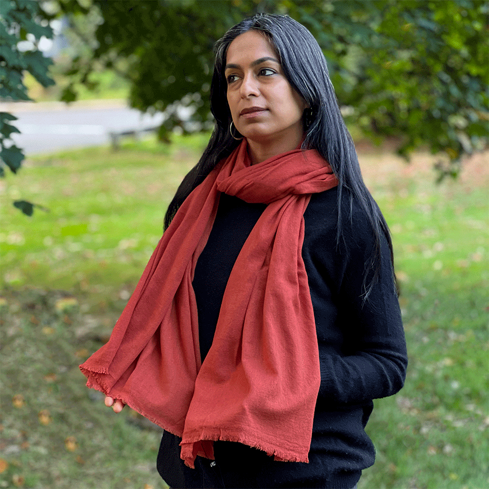 Fair trade cashmere scarf coral