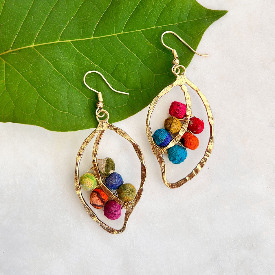 Fair trade recycled sari bead earrings